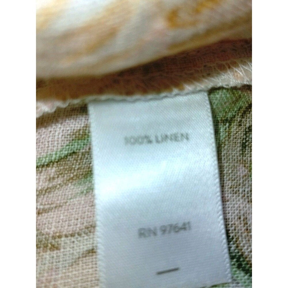 Linen Pink Tan Tropical Top Sz XS Palm Trees V Neck Flounce Sleeves Resort Coast - Picture 9 of 11